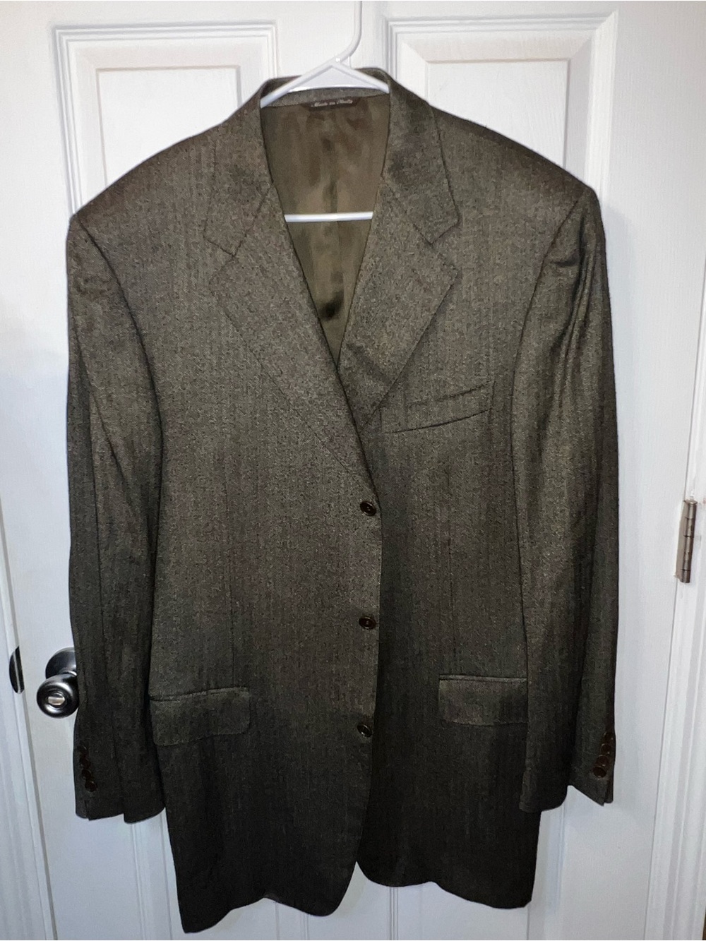 Canali Italy Mens Herringbone Blazer 44 Long Bamboo Wool Brown 3 Button Jacket